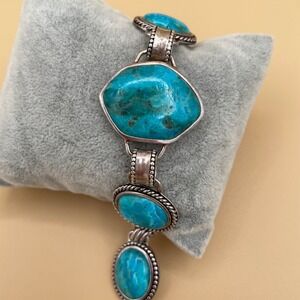 Barse Silver Plated Turquoise Women Bracelet 7.75" Link Toggle Clasp